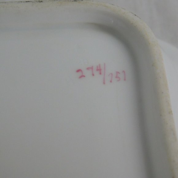 Vintage Numbered 274/751 Pink Rim Square Bowl w/Handpainted Winter House Scene - Picture 6 of 6